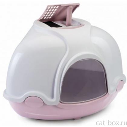 Туалет для кошек закрытый угловой GINGER, пепельно-розовый, 50*40*40 см-0