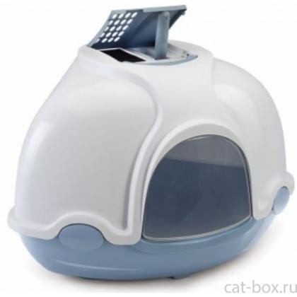Туалет для кошек закрытый угловой GINGER, пепельно-синий, 50*40*40 см-0