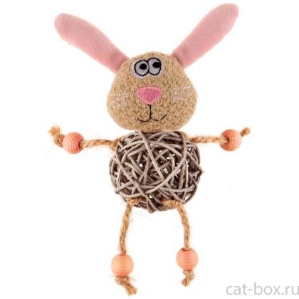 Игрушки для кошек Заяц с плетеным мячиком и колокольчиком, 8см (75522)-0