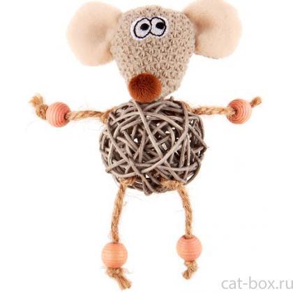 Игрушки для кошек Мышка с плетеным мячиком и колокольчиком, 8см (75521)-0
