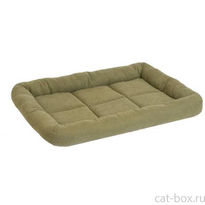 Лежанка прямоугольная с валиком "Батут" - бархат, милитари-0