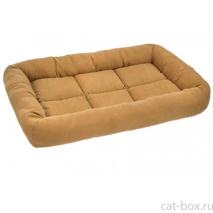 Лежанка прямоугольная с валиком "Батут" - бархат, охра-0