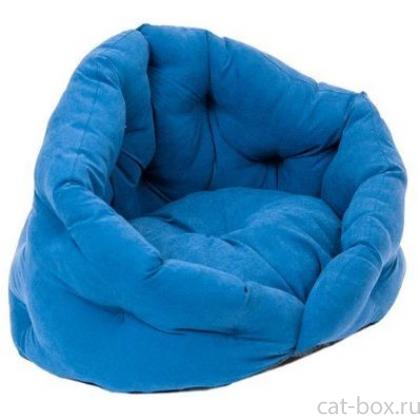 Лежак овальный пухлый, серия "Sleep-Бархат" с подушкой синий-0