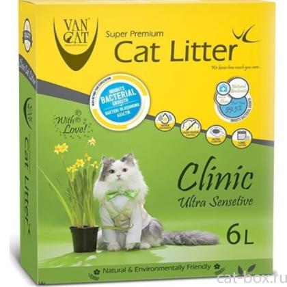 Комкующийся наполнитель с Антибактериальным эффектом, 6л, коробка (Clinic Ultra Sensitive)-0