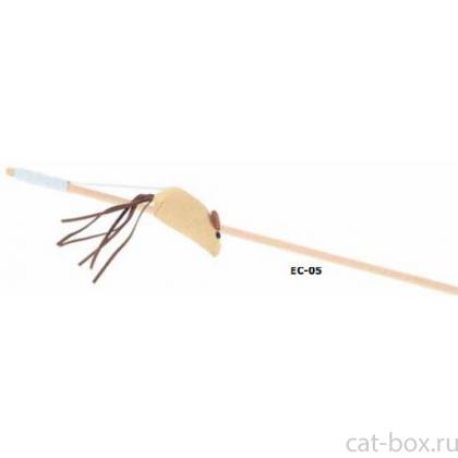 Удочка-дразнилка из хлопка и дерева "Мышка" 40 см (EC-05)-0