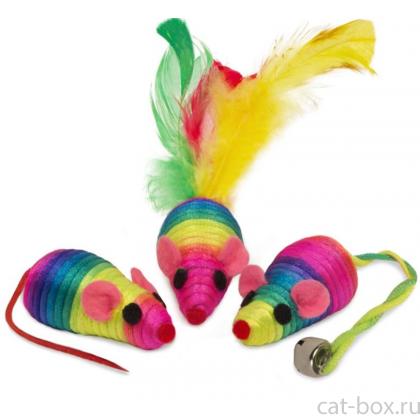 Набор игрушек для кошек (3 радужные мышки), 5 см-0