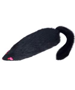 Игрушка для кошек "Мышь черная с пищалкой", 13см, натуральный мех
