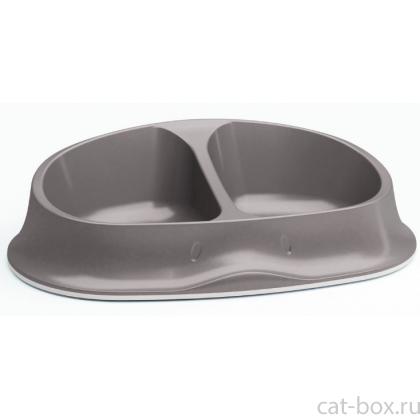 Двойная нескользящая миска Chic Double, бежевая 250+250 мл, 27*17,5*7,2 см-0