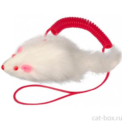 Игрушка для кошек "Мышь на пружине", 7см, натуральный мех-0