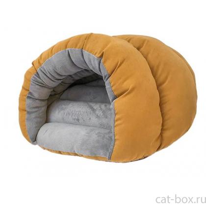 Домик пухлый "Ракушка" - бархат охра-0