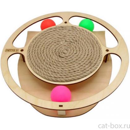 Игрушка для кошек развивающая Круг с шарикамии и когтеточкой из каната, 32*3,6 см-0