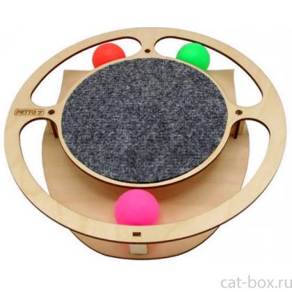 Игрушка для кошек развивающая Круг с шарикамии и когтеточкой ковролин, 32*3,6 см-0