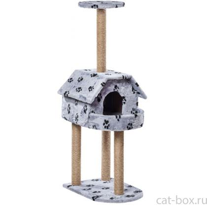 Комплекс для кошек «Домик с балконом» меховой, 61*41*140 см, джут-0