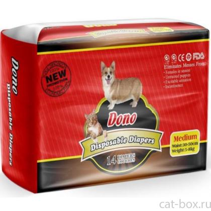 Подгузники для животных DONO Disposable Diapers, размер М (вес 5-8кг, талия 30-50см) 14шт. -0