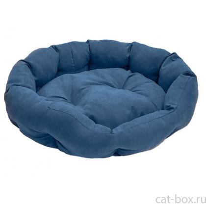 Лежак овальный пухлый "Облако" - бархат, синий-0