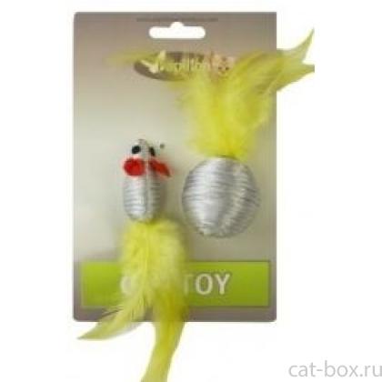 Мышка и мячик с перьями 5+4см серебряные-0