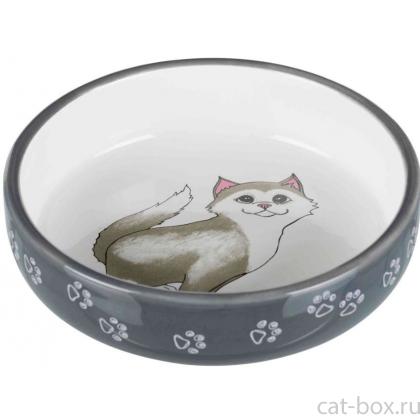 Миска для кошек короткомордых пород 0,3л, 15см, серая (24784)-0