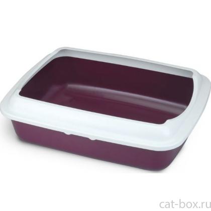 Туалет CT04 для кошек прямоугольный с бортом, цвет бургунди, 50,5*39*15см-0