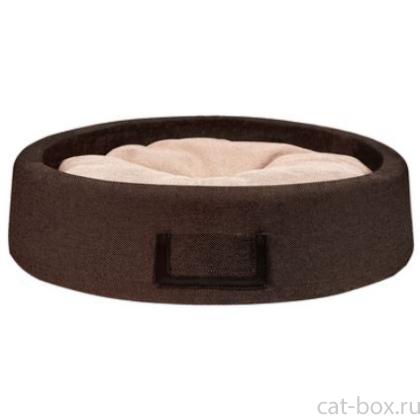 Лежак "Ивуар" круглый со вставкой для имени, бежево-шоколадный, 48*48*15см-0