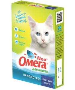 Омега Neo +  Мультивитаминное лакомство для кошек "Блестящая шерсть" с биотином и таурином, 90 таб.