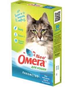 Омега Neo +  Мультивитаминное лакомство для кошек "Вывод шерсти" с ржаным солодом, 90 таб.