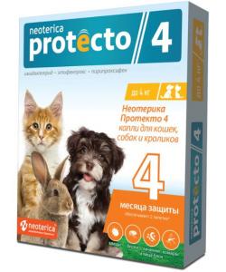 Neoterica Protecto Капли от блох и клещей для кроликов, кошек и собак до 4 кг, 2 шт.
