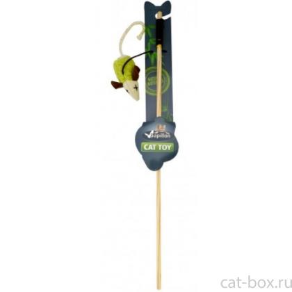 Дразнилка для кошек "Удочка с мышкой" (Fishing rod natural with mouse)-0
