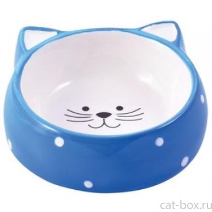 Миска "Мордочка кошки" керамическая, голубая 250 мл-0
