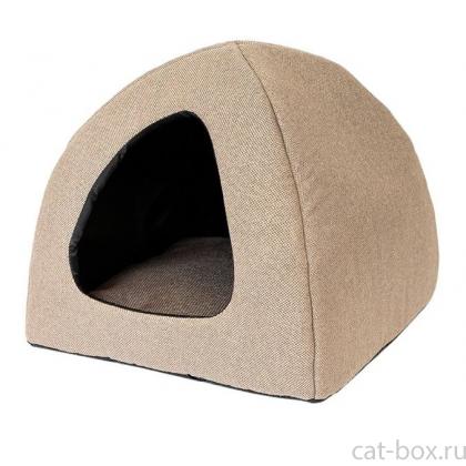 Домик мягкий с подушкой "ФАНЗА" - рогожка, бежевый 35*35*32 см.-0