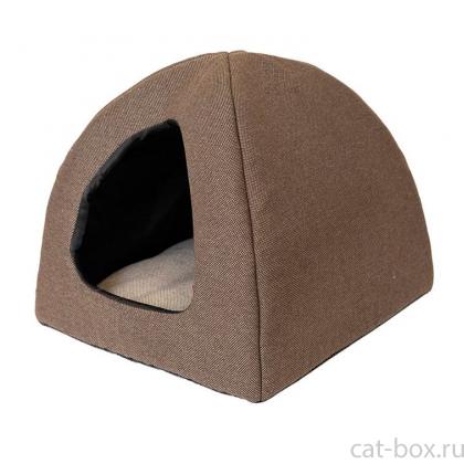 Домик мягкий с подушкой "ФАНЗА" - рогожка, коричневый 35*35*32 см.-0