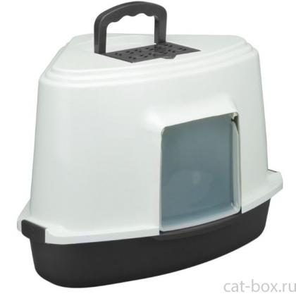 Туалет LB03 для кошек закрытый угловой (совок в комплекте), темно-серый, 56,5*42,5*40см-0