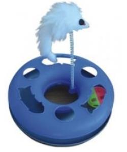 Игрушка для кошек Трэк пластиковый с мячиком и мышкой на пружине 24см