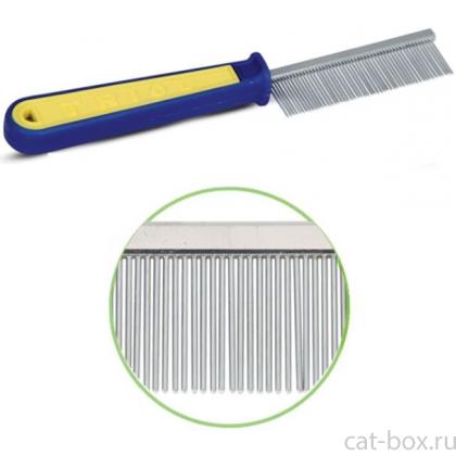 Расческа с ЧАСТЫМ зубом, сине-желтая ручка 20,5 см (307)-0