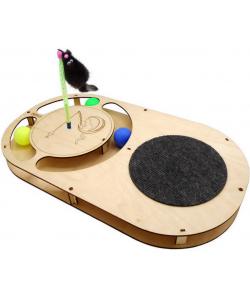 Игрушка для кошек развивающая Овал с шариками, когтеточкой и игрушкой на пружине, 49*27*3,6 см