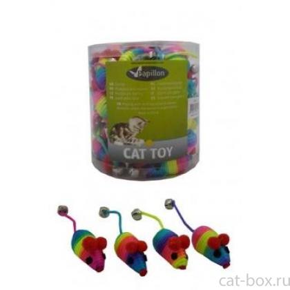 Игрушка вязанная "Радужная мышка" с бубенчиком, 5см -0