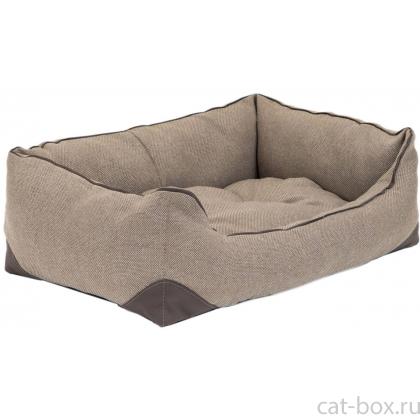 Лежак прямоугольный с подушкой и кантом "Фьюжен", рогожка и экокожа, бежевый-0