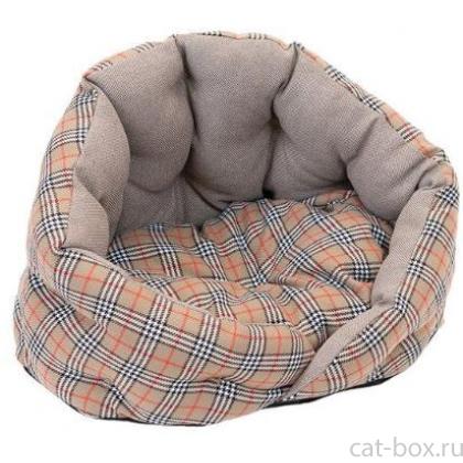 Лежак овальный пухлый, серия "Sleep-Шотландка" с подушкой бежевый-0