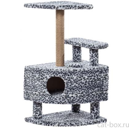Домик для кошек меховой «Угловой со ступенькой на ножках» 57*42*99 см, джут-0