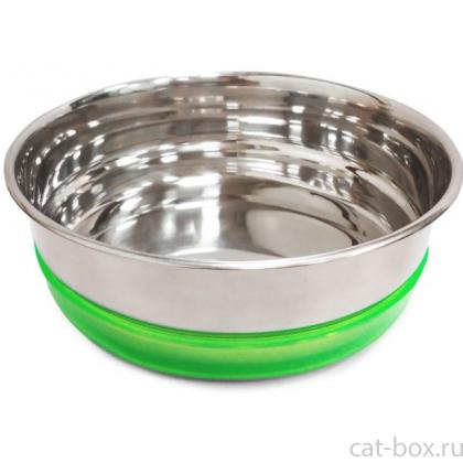 Миска металлическая с салатовой резинкой, 0,3л-0