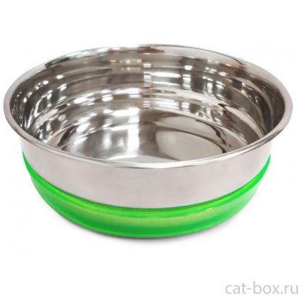 Миска металлическая с салатовой резинкой, 0,49л-0