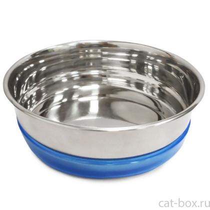 Миска металлическая с синей резинкой, 0,49л-0