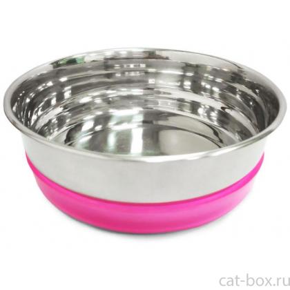 Миска металлическая с розовой резинкой, 0,3л-0