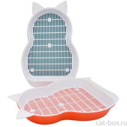 Туалет для кошек "Кошка" с сеткой, большой, 44,5*29,5*6см-0