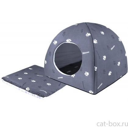 Мягкий домик "Юрта" с подушкой, 44х44х39см, серый, хлопок-0