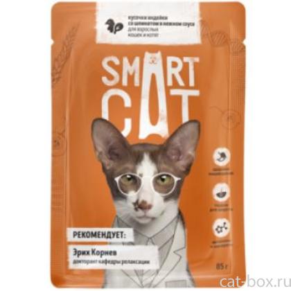 Паучи для взрослых кошек и котят кусочки индейки со шпинатом в нежном соусе-0