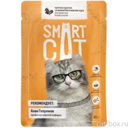 Паучи для взрослых кошек и котят кусочки курочки со шпинатом в нежном соусе-0