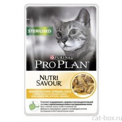 Кусочки в соусе для кастрированных кошек с курицей  (Sterilised) -0