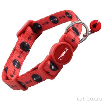 Ошейник для кошек, красный с косточками, 21-33 см (HL18)-0