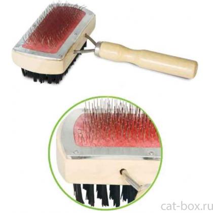 Щетка-пуходерка двухсторонняя с деревянной ручкой, 7,5*17 см (403В) -0