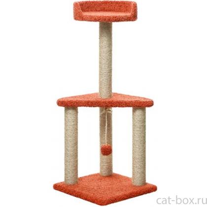 Угловая когтеточка с лежанкой «Жужа» ковролиновая для кошек 50*50*130 см, джут -0